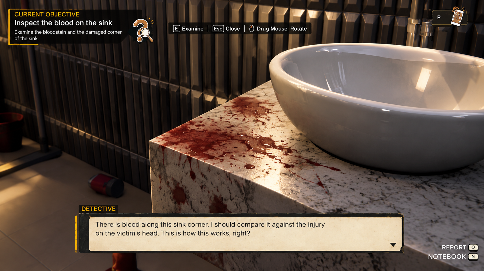 Blood along the damaged sink corner